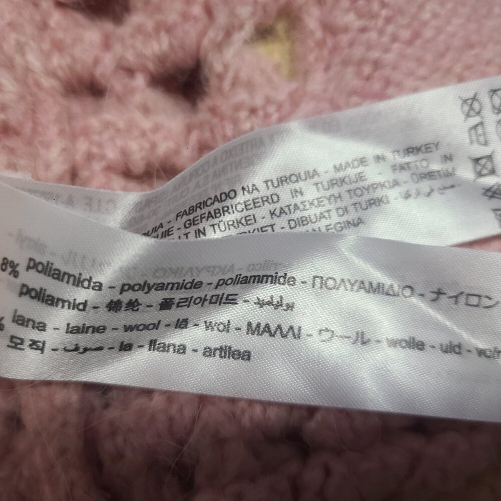 ZARA WOMEN CHUNKY KNIT YELLOW PINK RHINESTONE BUTTON CARDIGAN SWEATER SZ MED - Picture 10 of 11